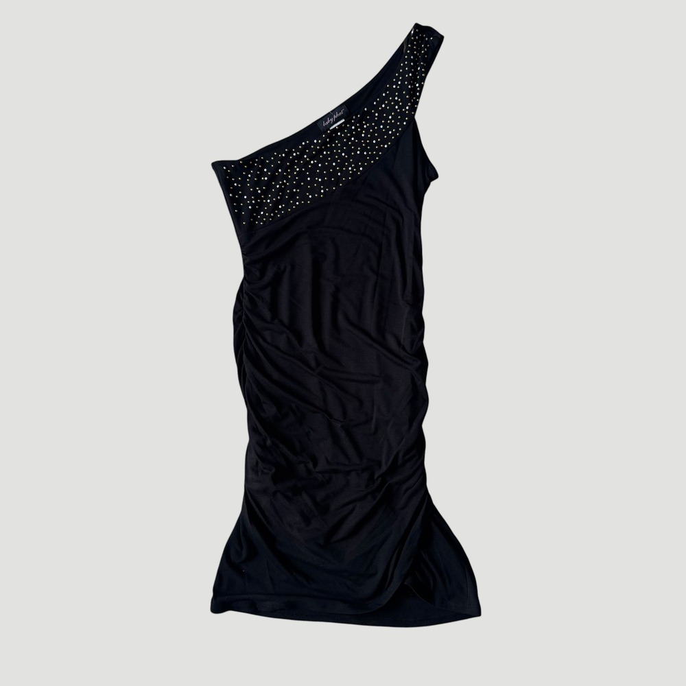 Baby Phat Womens Black Studded One Shoulder Ruched Bodycon Mini Dress Large NWT
